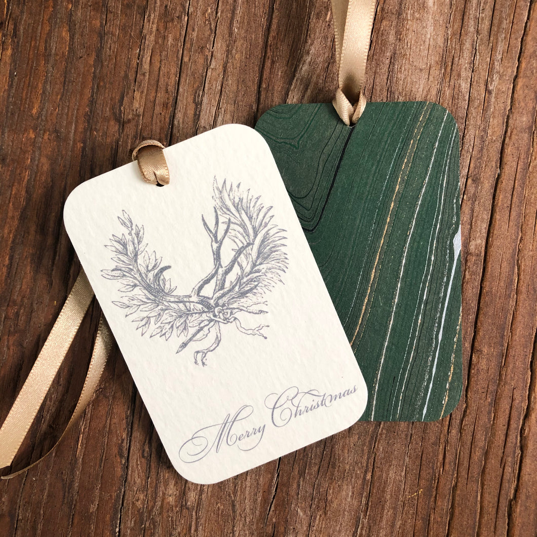 Wreath & Antler Gift Tags in Charcoal