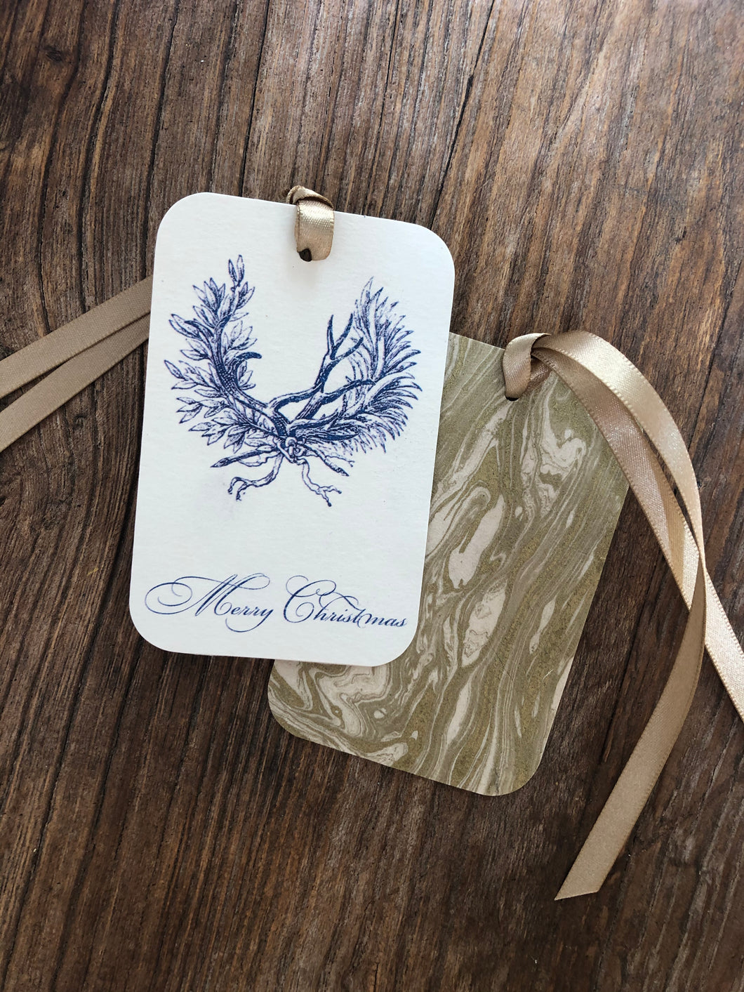 Wreath & Antler Gift Tags ~ Navy